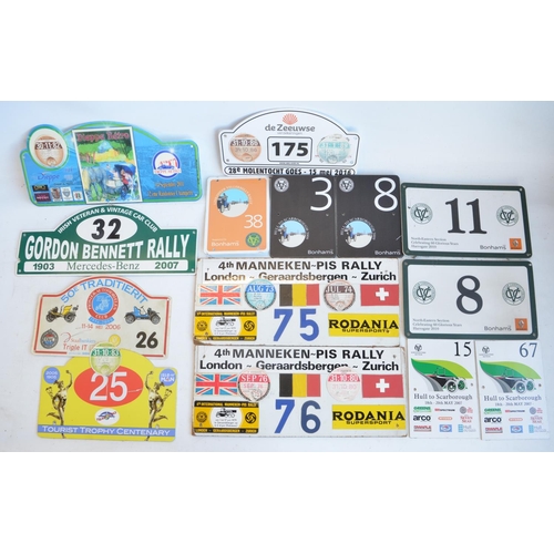 43 - Collection of motor rally plaques, mostly printed laminated foamboard and plastic sheet to include B... 