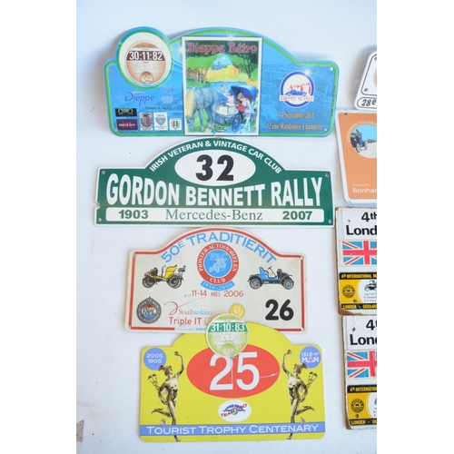 43 - Collection of motor rally plaques, mostly printed laminated foamboard and plastic sheet to include B... 