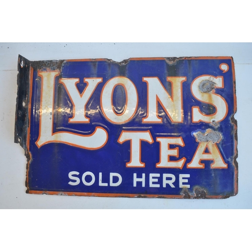 50 - Two double sided plate steel enamel advertising signs to include Lyons' Tea Sold Here (with damaged ... 