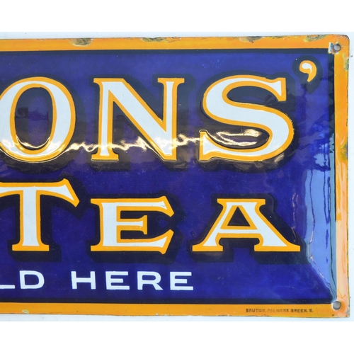 51 - Single sided pressed steel plate enamel advertising sign for Lyons' Tea Sold Here, 49x24cm