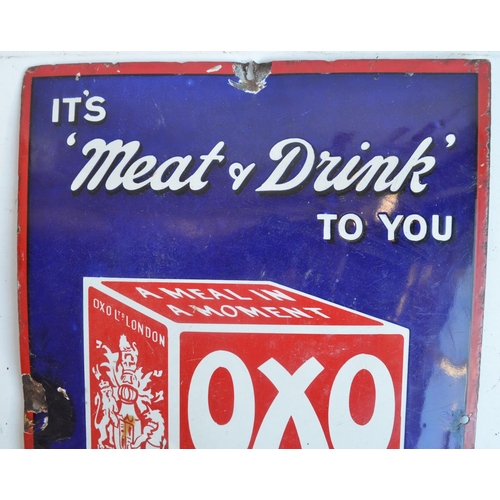 57 - Single sided plate steel enamel advertising sign for Oxo Cube Concentrated Beef, 31.1x47.1cm