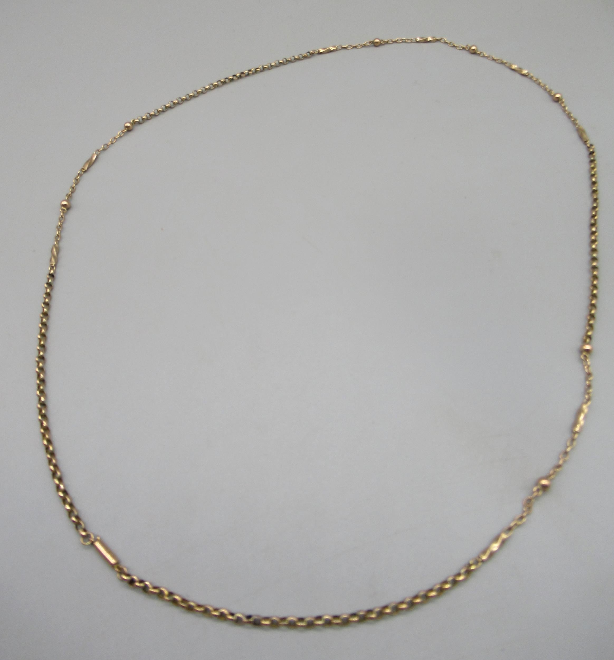 9ct yellow gold belcher chain necklace with bead and twisted bar detail ...