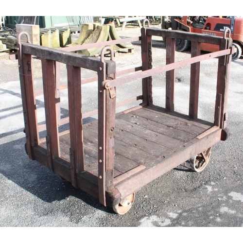 1218 - C20th heavy duty railway related sack cart, with cast metal plaque 'M50719', L138cm W94cm H117cm, wh... 