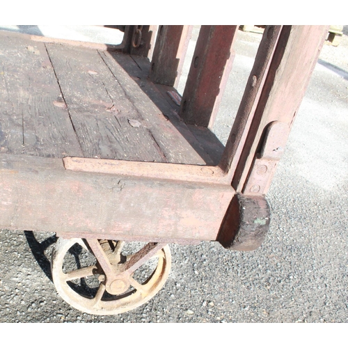 1218 - C20th heavy duty railway related sack cart, with cast metal plaque 'M50719', L138cm W94cm H117cm, wh... 