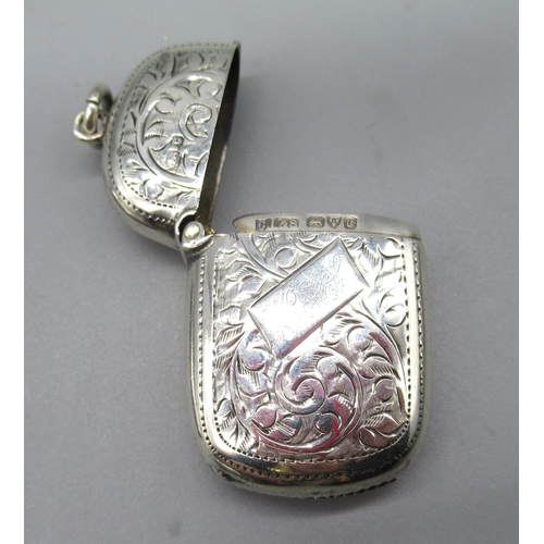 61 - Hallmarked Sterling silver vesta with engraved initials and date, by Asprey & Co Ltd, Chester, 1911,... 