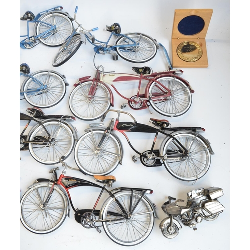 212 - Collection of model vehicles, bicycles and aircraft to include large scale metal and plastic bike mo... 