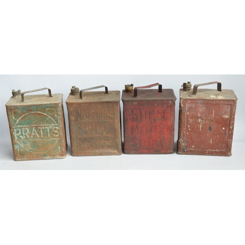 281 - Four vintage oil cans to include Shell Motor Oil, National Benzole Mixture, Pratts and one unbranded... 