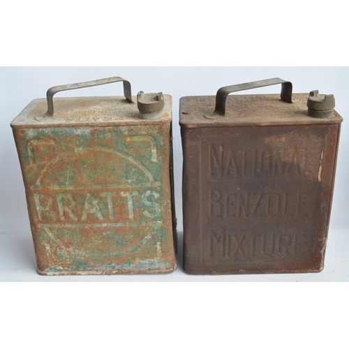 281 - Four vintage oil cans to include Shell Motor Oil, National Benzole Mixture, Pratts and one unbranded... 