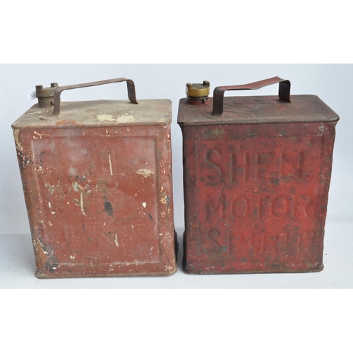 281 - Four vintage oil cans to include Shell Motor Oil, National Benzole Mixture, Pratts and one unbranded... 