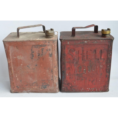 281 - Four vintage oil cans to include Shell Motor Oil, National Benzole Mixture, Pratts and one unbranded... 