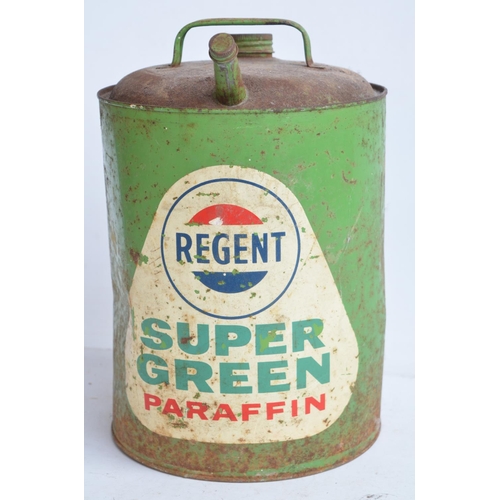 285 - Vintage Regent Super Green Paraffin can with lid and nozzle stoppers, Height approx 32cm