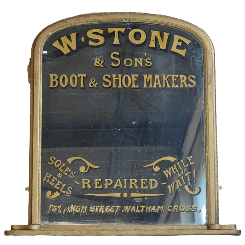 265 - Large wall hanging hand-painted mirror for W Stone & Sons Boot & Shoe Makers Waltham Cross. W138xH13... 