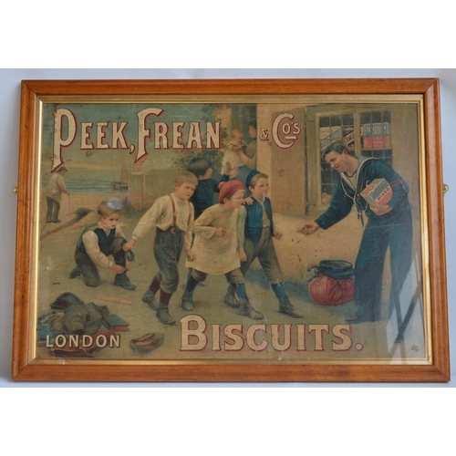 263 - Framed vintage Peek Frean & Co's London Biscuits advertising poster (glass fronted, 93x66.5cm) and a... 