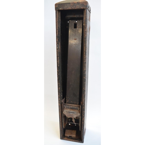 220 - Vintage wall mounted metal match dispensing machine, no key but front removable. H69cm