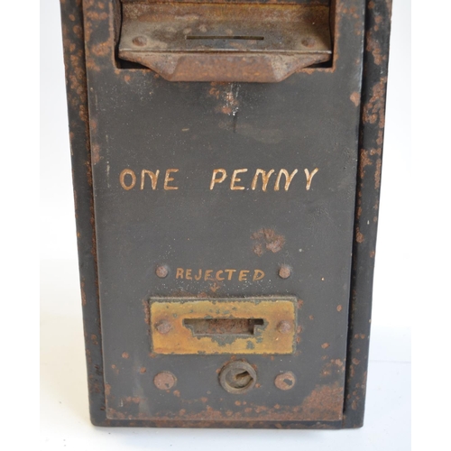 220 - Vintage wall mounted metal match dispensing machine, no key but front removable. H69cm