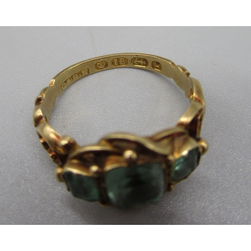 56 - Victorian 18ct yellow gold ring set with green stones, size M, another 18ct yellow gold ring set wit... 