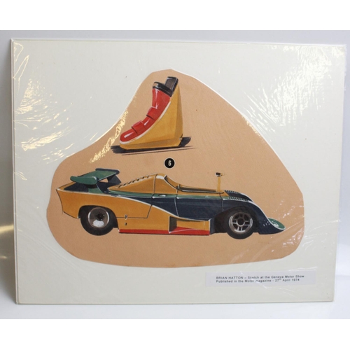 307 - Pair of Brian Hatton watercolour/gouache paintings of experimental cars published in The Motor Magaz... 