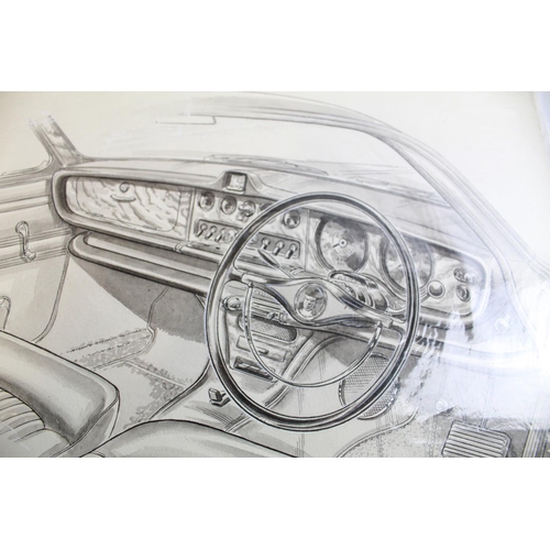 309 - Collection of original cutaway pen and ink drawings of Vauxhall motorcars to include 1937 Vauxhall 1... 