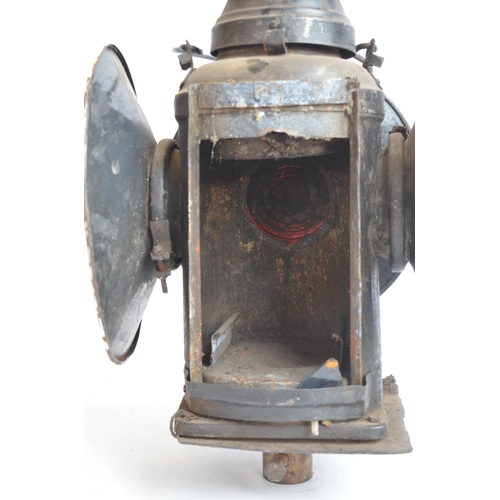 277 - Vintage 4 way pole mounted railway lantern (missing paraffin burner). No makers marks, height with s... 