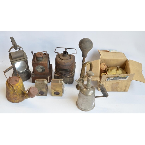 278 - Collection of vintage railway lamps to include LNER and French SNCF lamps, a car horn in working ord... 