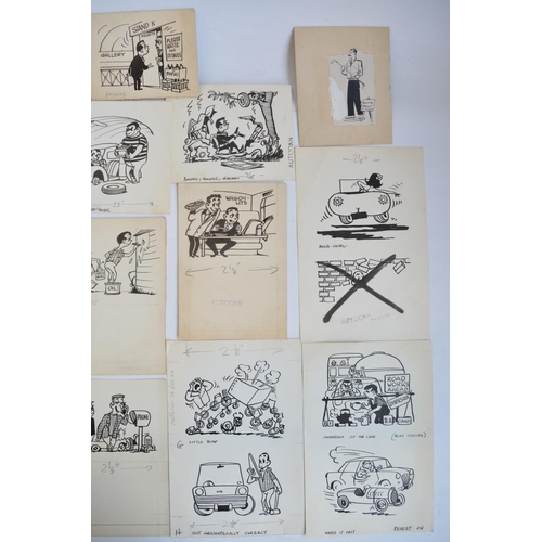 293 - Collection of 26 small original pen and ink drawings, mostly for Autocar Magazine C1960s to include ... 