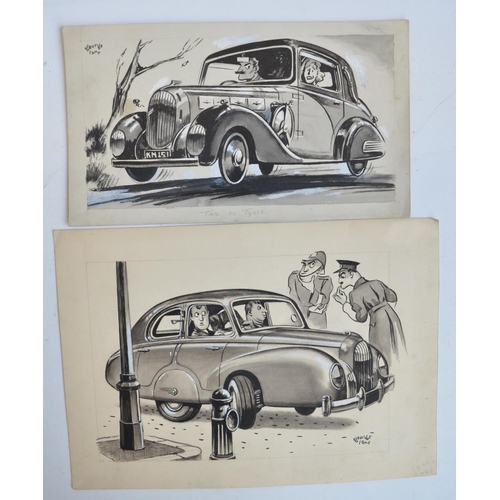 294 - Collection of eight original sketches (mostly on thick card stock) by auto magazine illustrator Geor... 