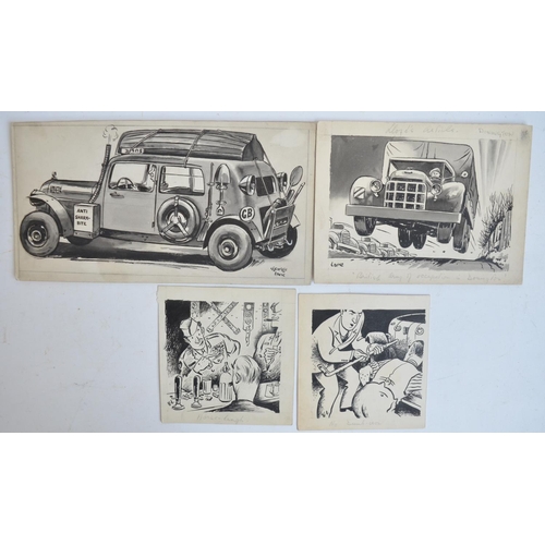 294 - Collection of eight original sketches (mostly on thick card stock) by auto magazine illustrator Geor... 