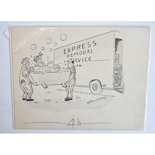 302 - Seven original vintage auto related sketches, various artists c1920's to 40's to include signed and ... 