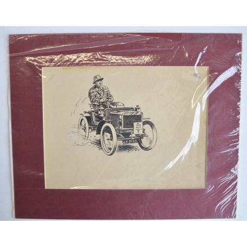 302 - Seven original vintage auto related sketches, various artists c1920's to 40's to include signed and ... 