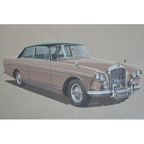 303 - Three original colour auto illustrations to include gouache on board promotional painting of a Rolls... 