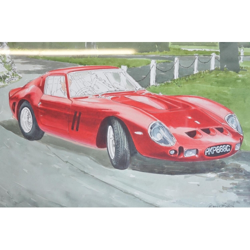 305 - Original pen and ink drawing of a Gozzy Replica of SSK Mercedes with four doors, dated 1960 by Peter... 