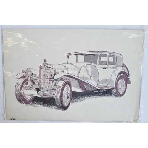 305 - Original pen and ink drawing of a Gozzy Replica of SSK Mercedes with four doors, dated 1960 by Peter... 