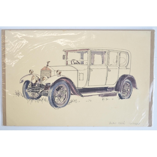 305 - Original pen and ink drawing of a Gozzy Replica of SSK Mercedes with four doors, dated 1960 by Peter... 