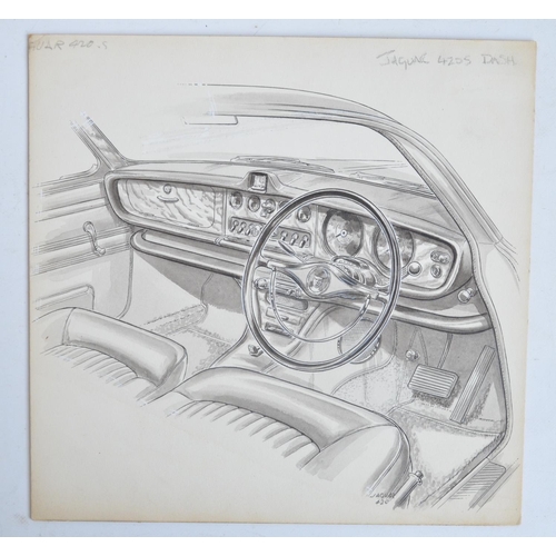 308 - Collection of original cutaway pen and ink drawings of Vauxhall motorcars C1970's-early '80's, 2 by ... 