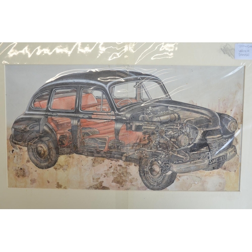 309 - Collection of original cutaway pen and ink drawings of Vauxhall motorcars to include 1937 Vauxhall 1... 