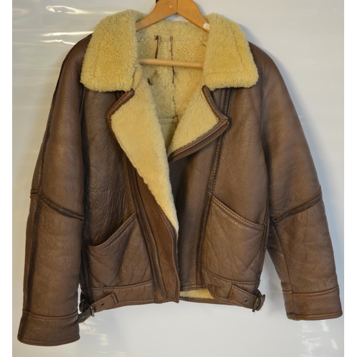 128 - Sheepskin lined leather flying jacket (post war, possibly 1980's/90's) and soft aircrew style cap wi... 