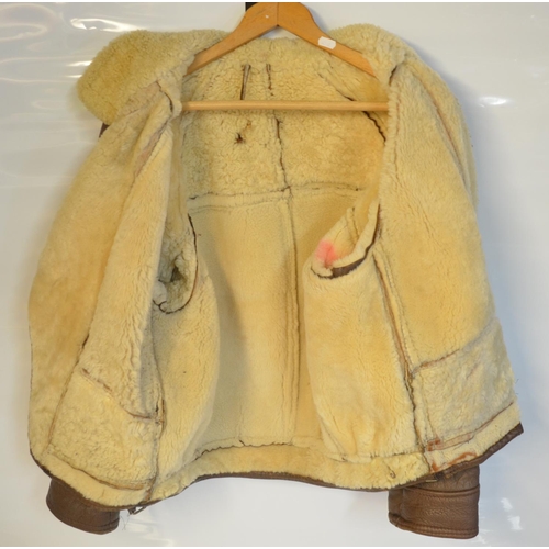 128 - Sheepskin lined leather flying jacket (post war, possibly 1980's/90's) and soft aircrew style cap wi... 