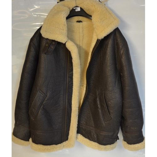 129 - Modern leather and sheepskin flying jacket, no makers marks, size large in excellent supple conditio... 