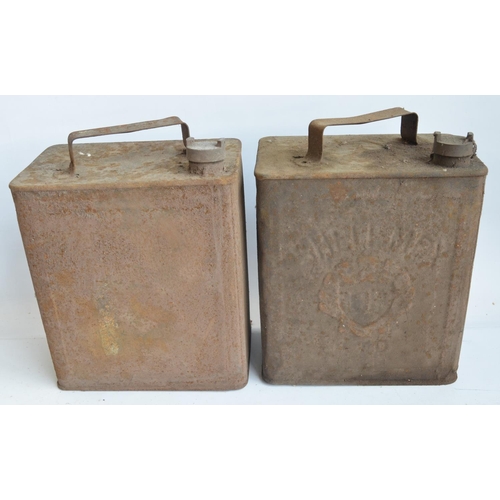 134 - Three vintage oil cans to include blue painted Esso and a Shell-Mex example (all with caps), 2 vinta... 