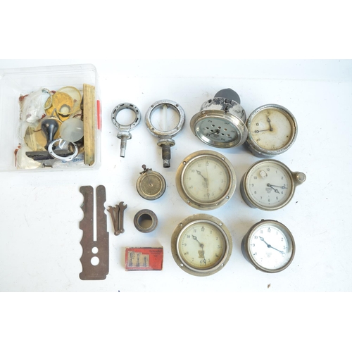 140 - Five vintage car clocks and another car instrument by Smiths, a desktop metal model of a generic air... 