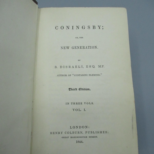 880 - Disraeli (Benjamin) Conningsby; or The New Generation, Henry Colburn, 3rd Edition 1844, 3 vol. set, ... 