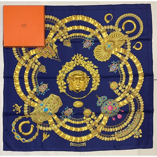 1272 - Hermes silk scarf, 'Kosmima', designed by Julia Abadie c1994, design of Hellenistic jewels, hand rol... 