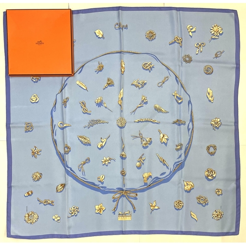 1284 - Hermes silk scarf, 'Clips', designed by Vladimir Rybaltchenko c1986, c2004 reissue, gold clips on a ... 