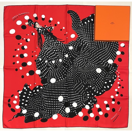 1279 - Hermes silk scarf, 'Hola Flamenca!', designed by Dimitri Rybalchenko c2005, red and black colourway,... 