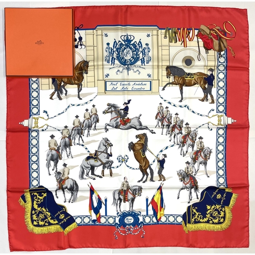 1263 - Hermes silk scarf, 'Real Escuela Andaluza del Arte Galere', designed by Hubert de Watrigant c1996, t... 