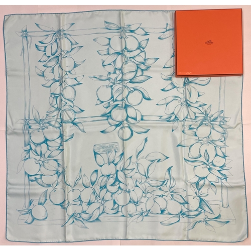 1266 - Hermes silk scarf, 'Oranges et Citrons', designed by Madame La Torre c1962, reissue c2002, trellis h... 