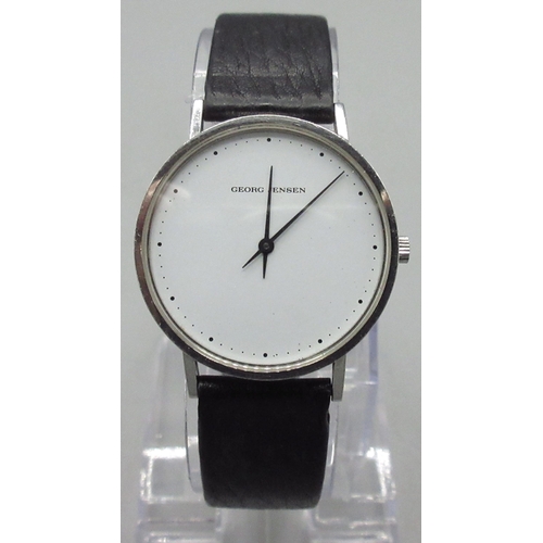 114 - Georg Jensen designed by Henning Koppel No. 321 stainless steel quartz wristwatch, signed white dial... 