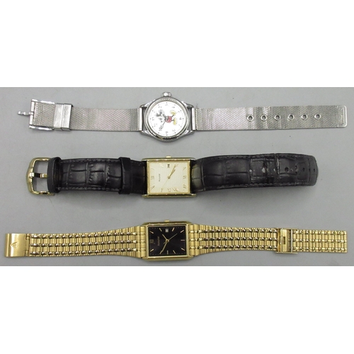 117 - Accurist gold plated tank quartz wristwatch with date, signed champagne Roman dial with centre secon... 