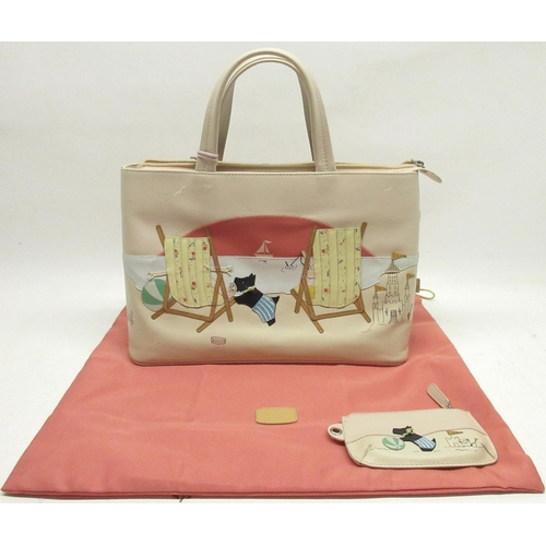 293 - Radley 'Fun in the Sun' handbag in pale pink leather, with applique beach scene featuring Scottie Do... 