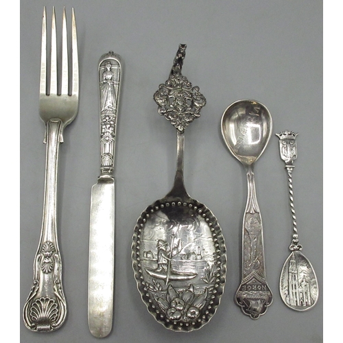 88 - Collection of C19th and later Continental silver cutlery incl. Dutch silver caddy spoon, large bowl ... 